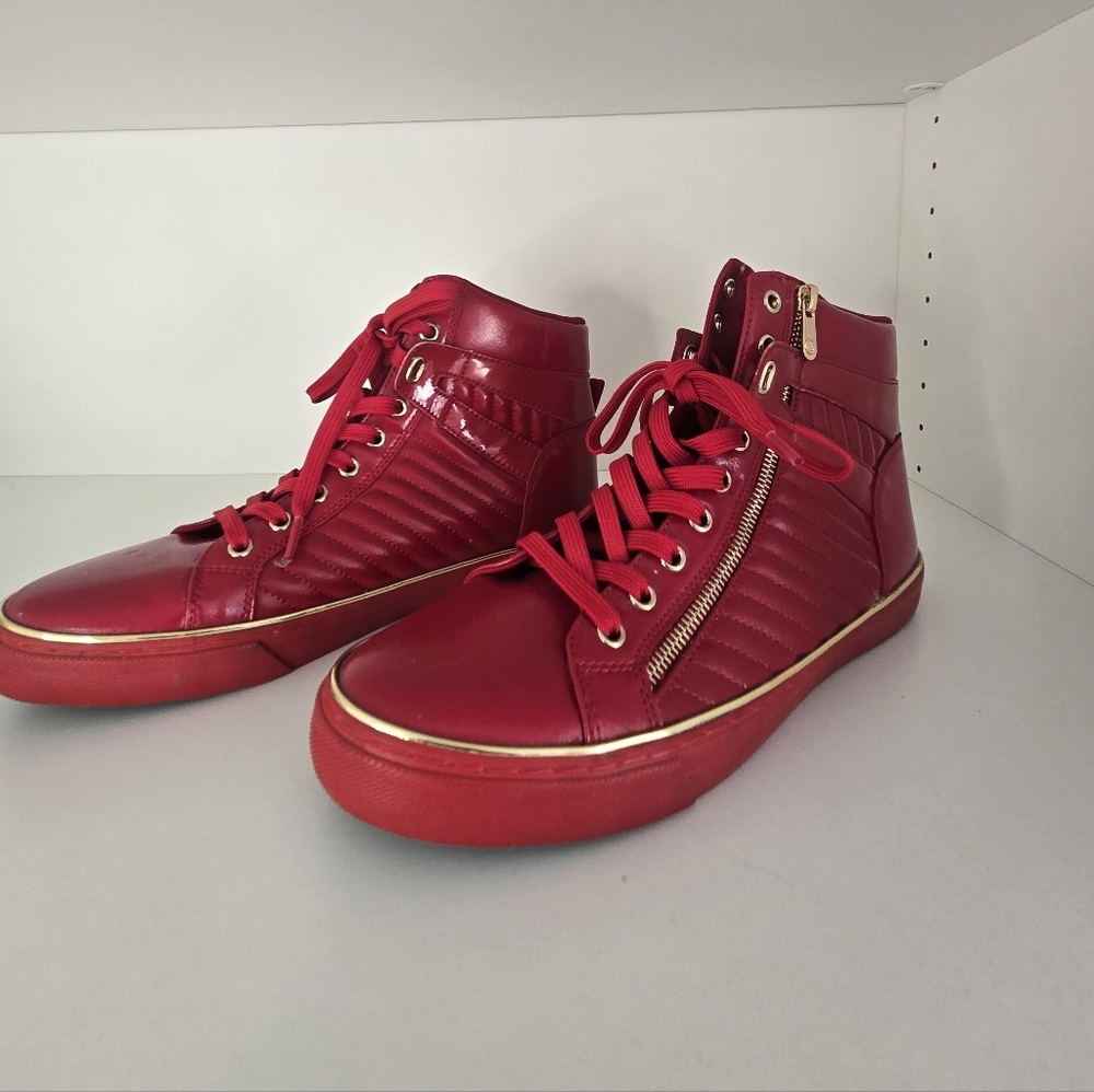 Guess Red Sneakers with Gold Trim Men's Size 9